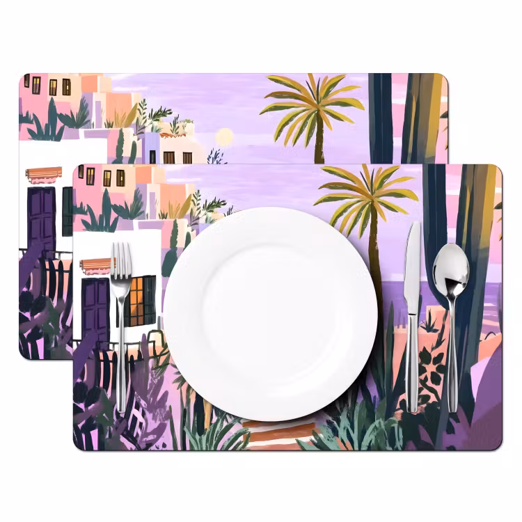Tovaglietta in vinile - Case - Minimalista - Palme - Costiera — 2
