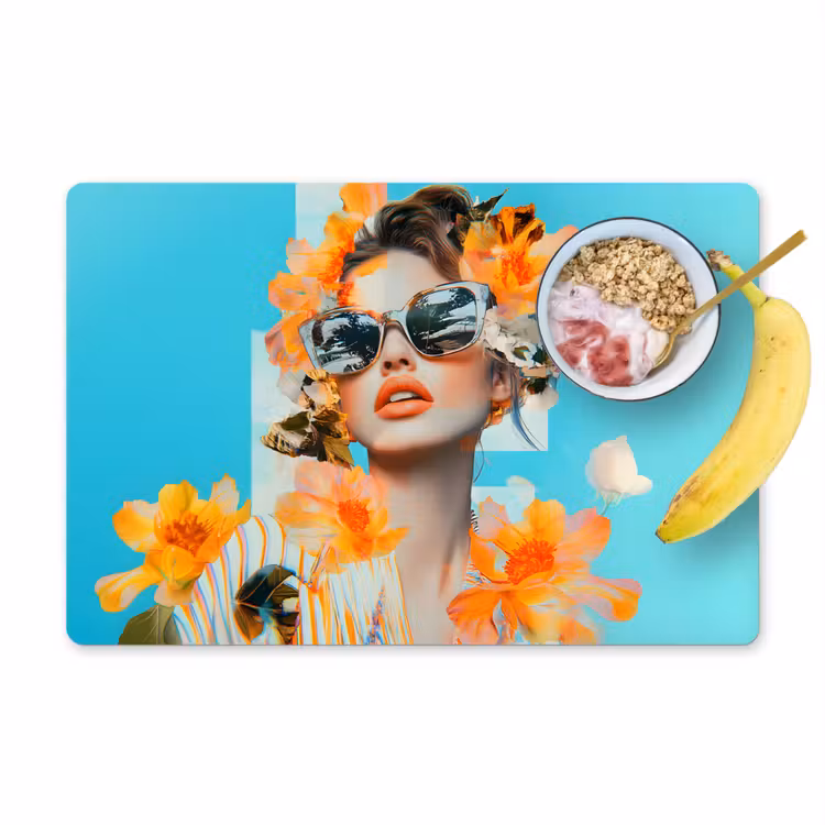 Tovaglietta in vinile - Fiori - Donna - Occhiali da sole - Blu — 1