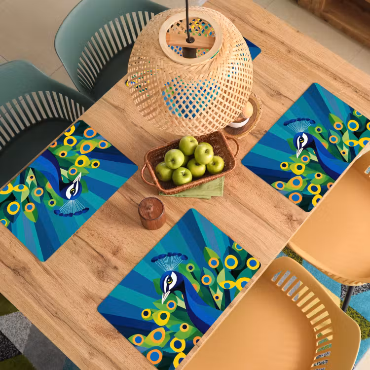 Tovaglietta in vinile - Pavone - Cerchi - Blu — 3