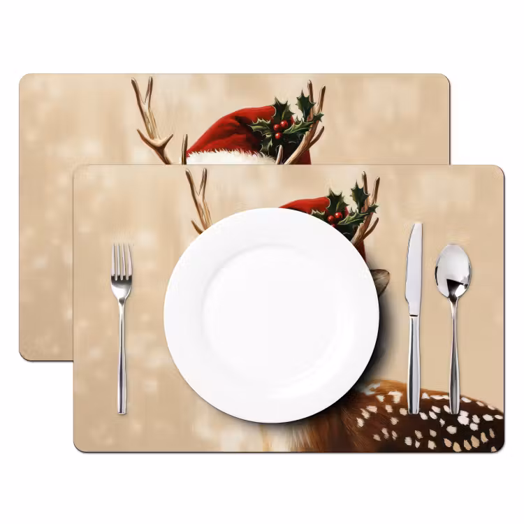 Tovaglietta in vinile - Natale - Cervo - Corna - Rosso — 2