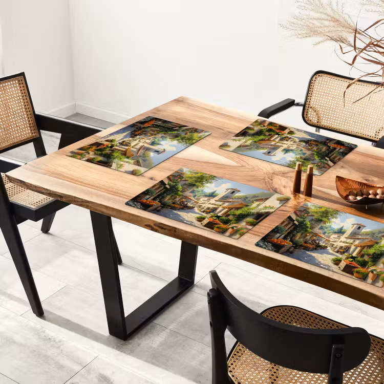 Tovaglietta in vinile - Villaggio - Sole - Bancarelle - Case — 4