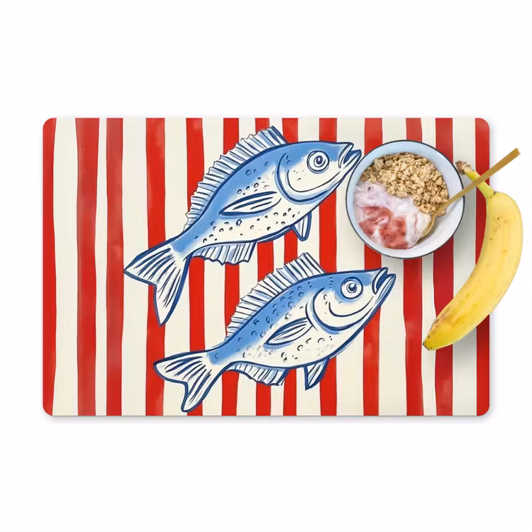 Tovaglietta in vinile - Pesce - Strisce verticali - Blu - Rosso — 1