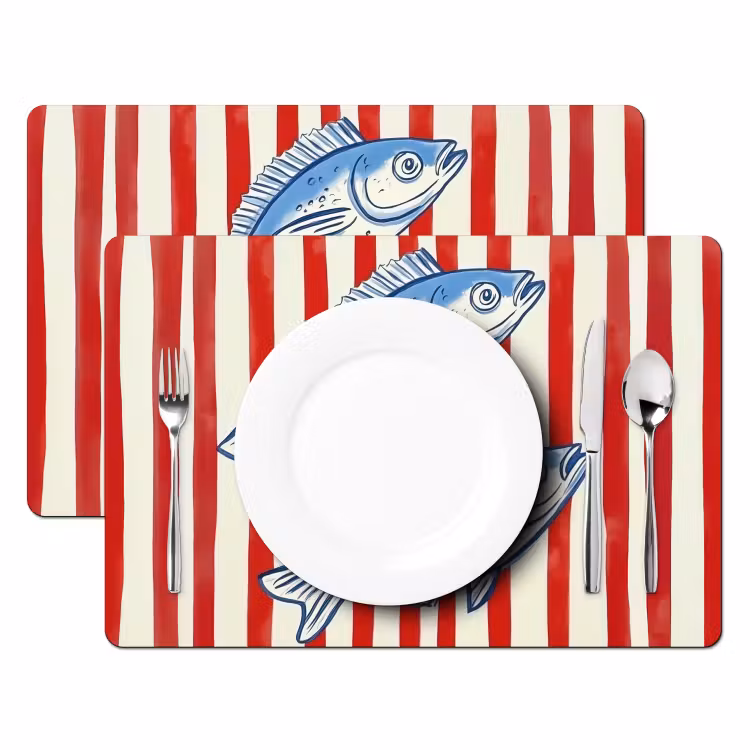 Tovaglietta in vinile - Pesce - Strisce verticali - Blu - Rosso — 2