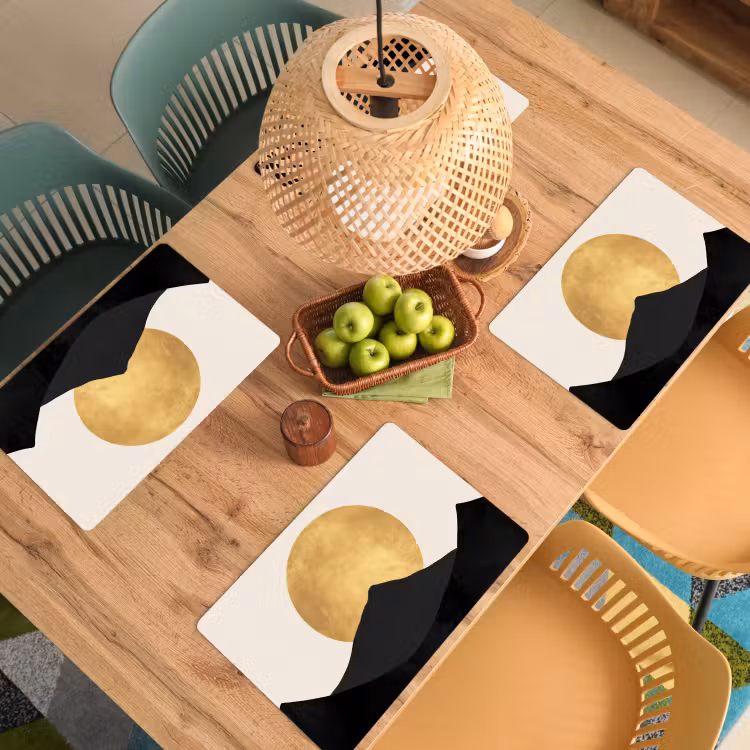 Tovaglietta in vinile - Sagome di montagna - Cerchio d'oro - Beige — 3