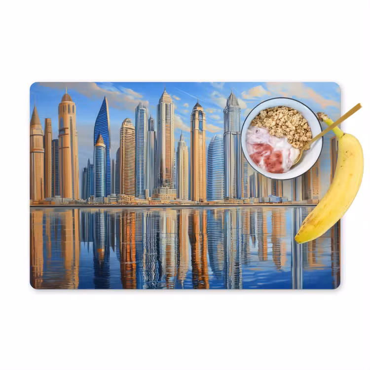 Tovaglietta in vinile - Skyline - Grattacieli - Acqua - Blu — 1
