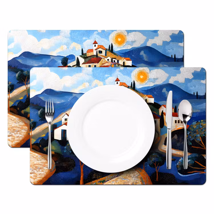 Tovaglietta in vinile - Villaggio - Collina - Sole - Mosaico — 2