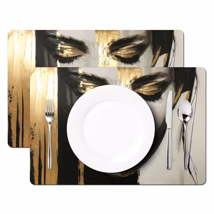 Tovaglietta in vinile - Occhi - Viso - Oro - Strisce — 2