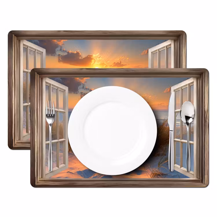 Tovaglietta in vinile - Sguardo - Spiaggia - Dune - Tramonto — 2