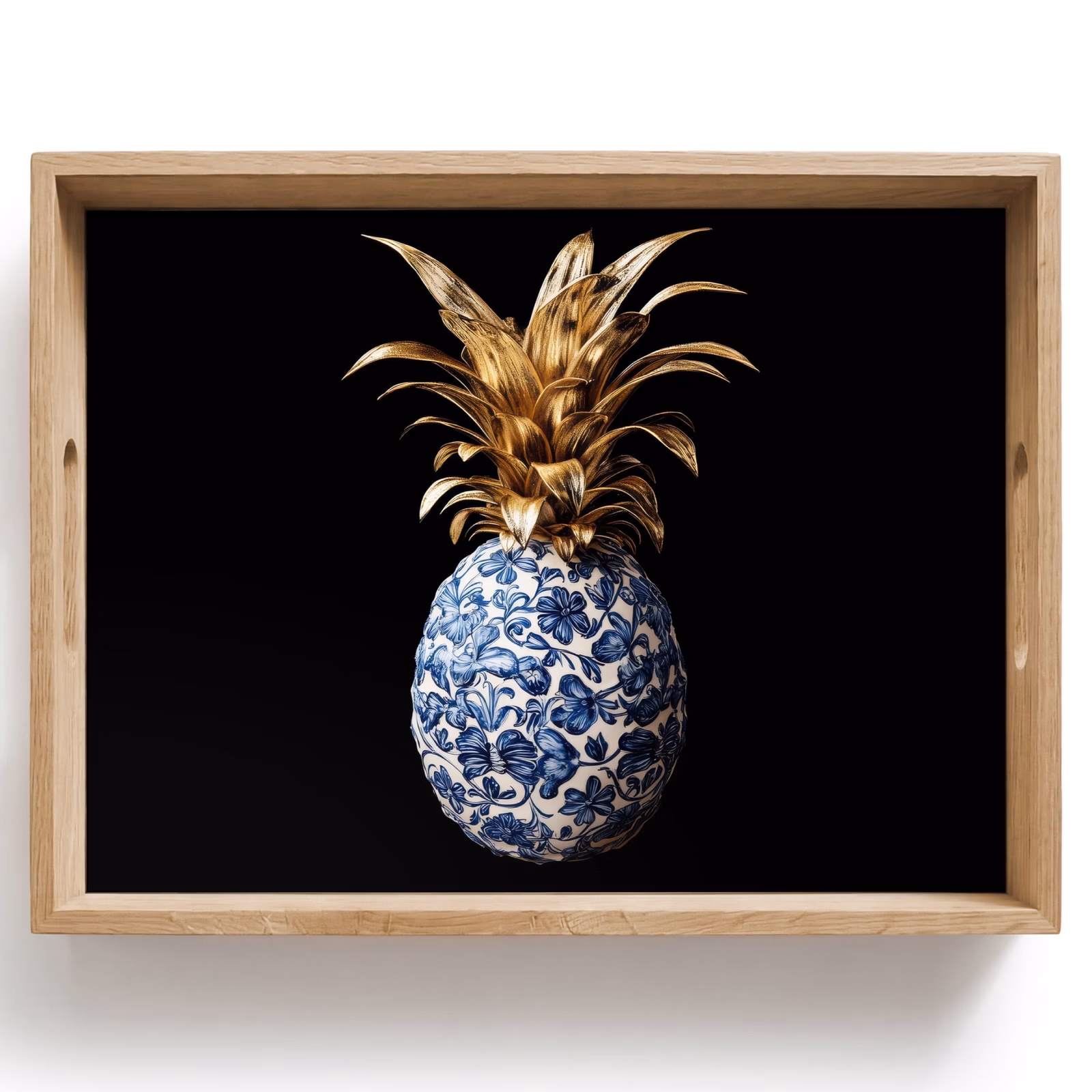 Vassoio - Ananas - Motivo floreale - Oro - Delftware — 1