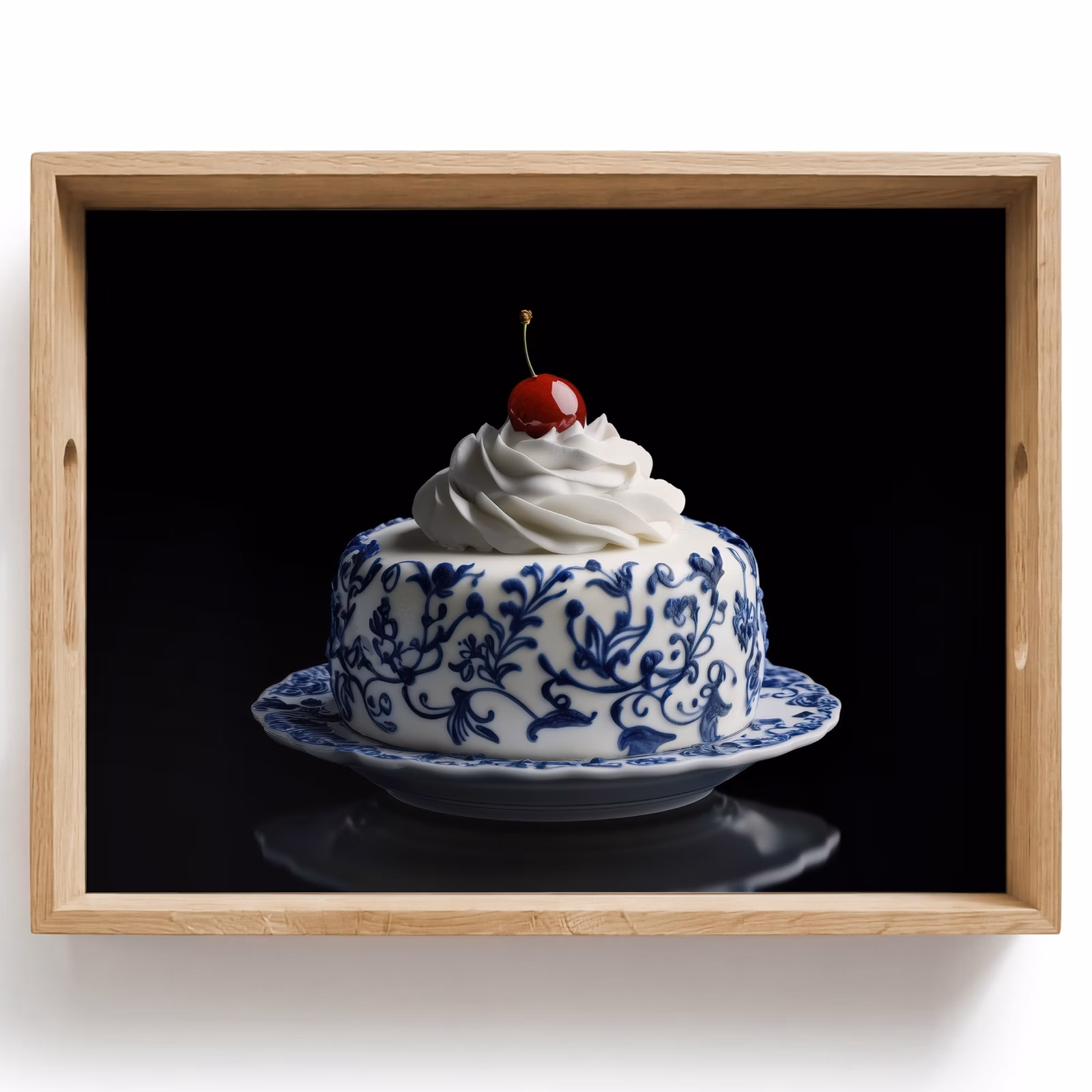 Vassoio - Torta - Panna montata - Ciliegia - Piatto - Blu Delft — 1