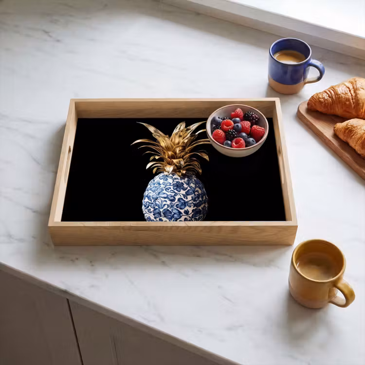 Vassoio - Ananas - Motivo floreale - Oro - Delftware — 3