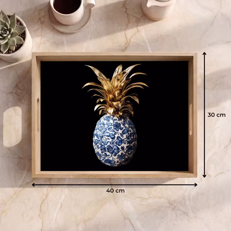 Vassoio - Ananas - Motivo floreale - Oro - Delftware — 7