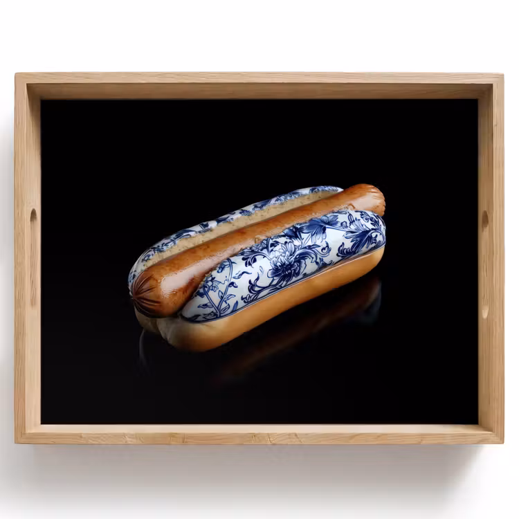 Vassoio - Hot dog - Porcellana - Blu Delft - Cibo — 1