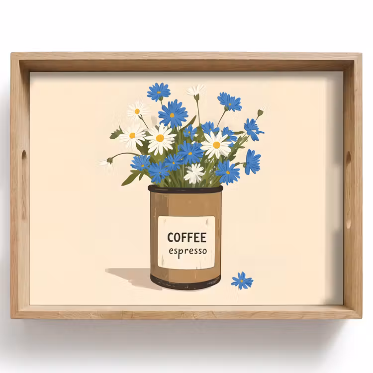 Vassoio - Caffè - Latta - Minimalista - Fiori — 1