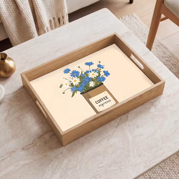 Vassoio - Caffè - Latta - Minimalista - Fiori — 2