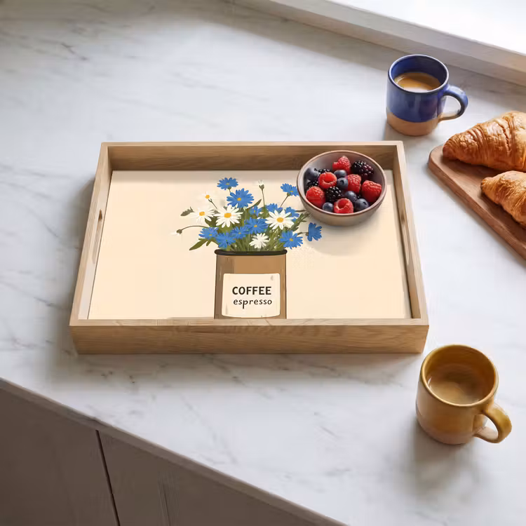 Vassoio - Caffè - Latta - Minimalista - Fiori — 3