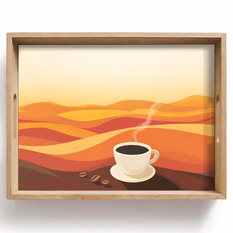 Vassoio - Caffè - Paesaggio - Arancione - Chicchi di caffè — 1