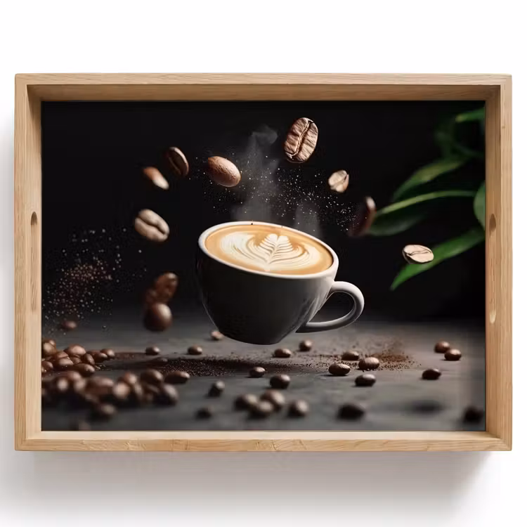 Vassoio - Cappuccino - Tazza - Fagioli - Marrone — 1