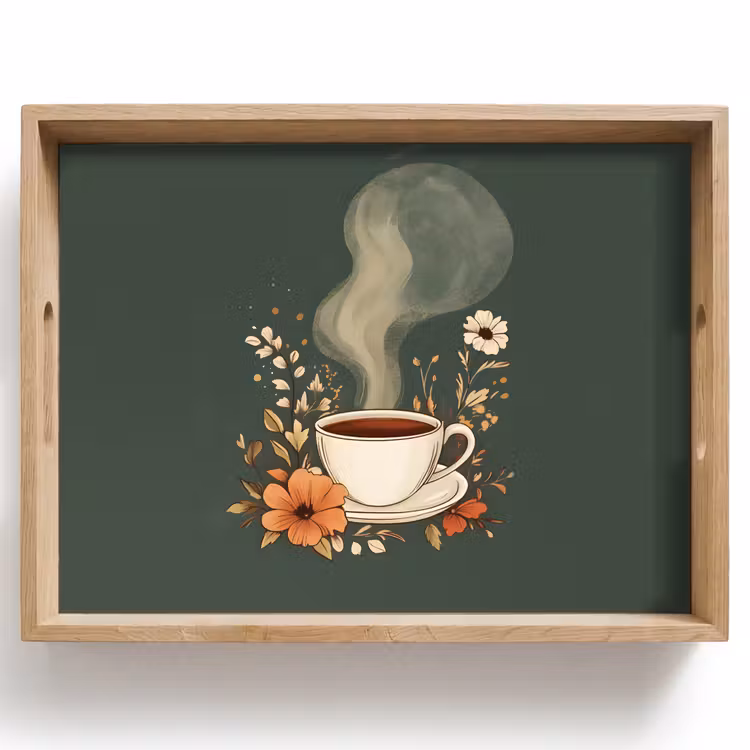 Vassoio - Tazza - Fiori - Verde - Caffè — 1