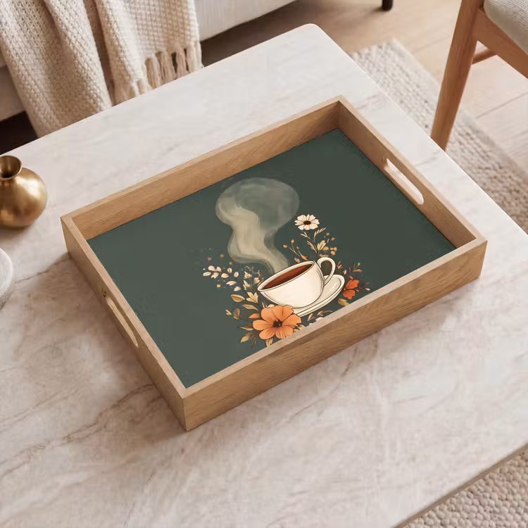 Vassoio - Tazza - Fiori - Verde - Caffè — 2