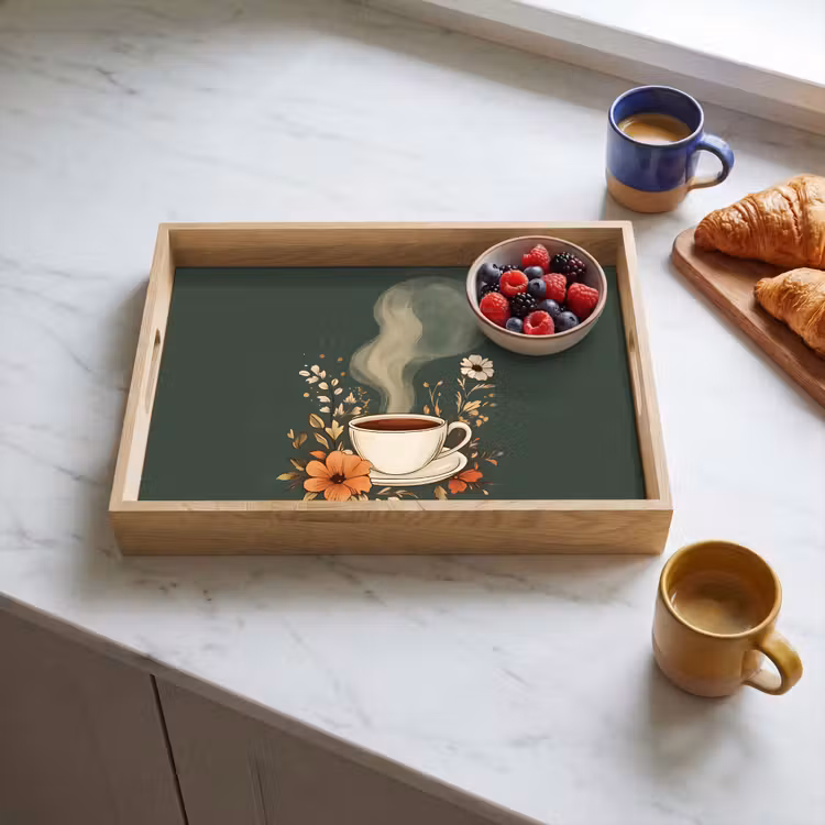 Vassoio - Tazza - Fiori - Verde - Caffè — 3