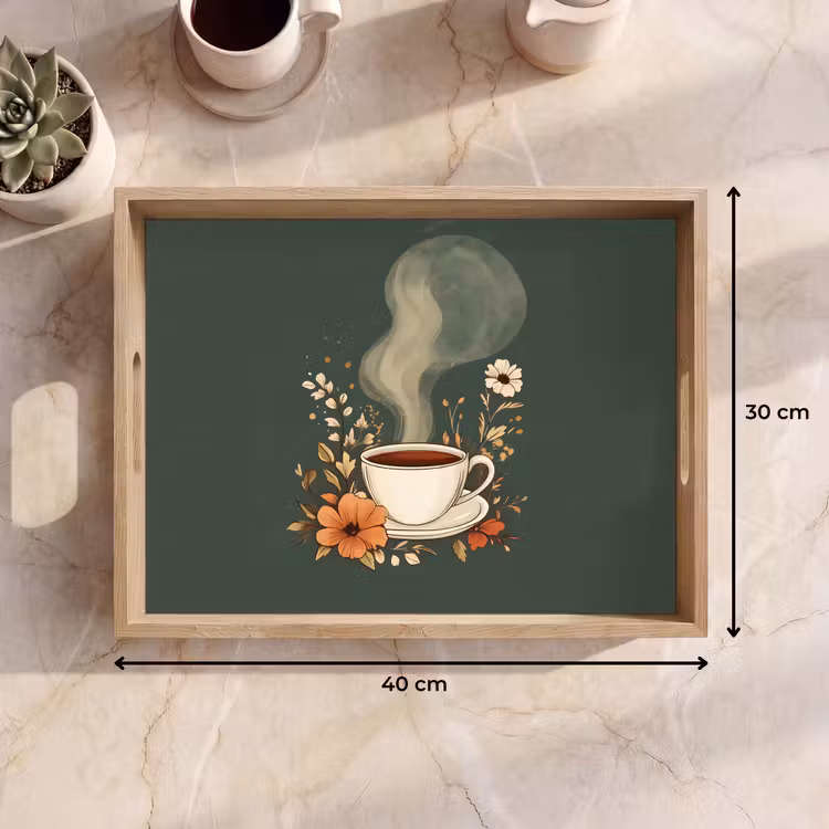 Vassoio - Tazza - Fiori - Verde - Caffè — 7