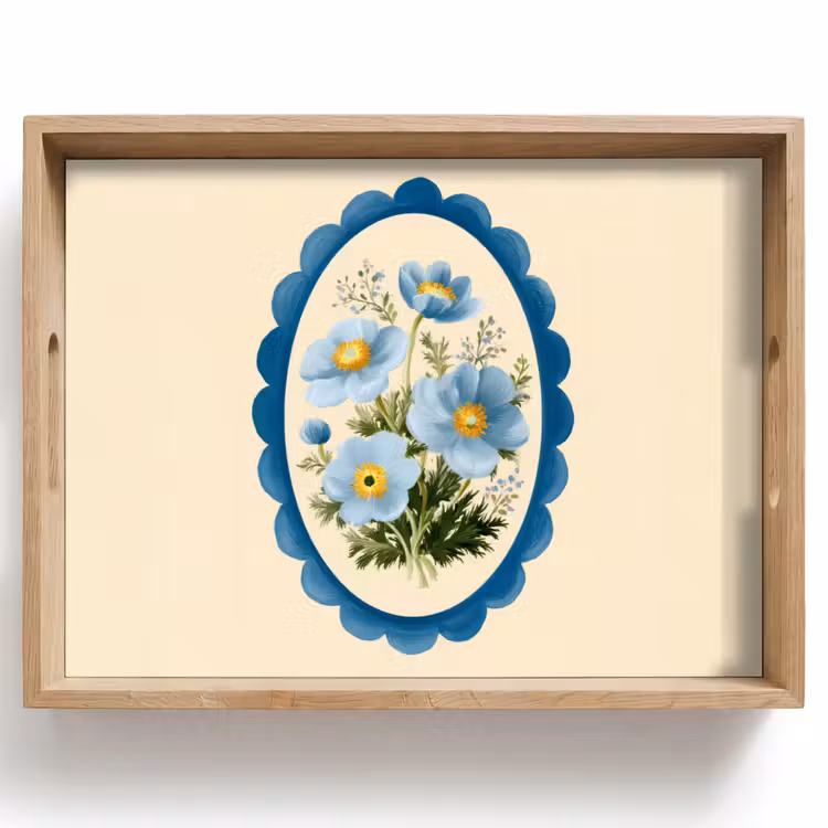Vassoio - Elenco - Fiori - Azzurro - Illustrazione — 1