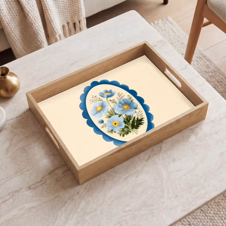 Vassoio - Elenco - Fiori - Azzurro - Illustrazione — 2