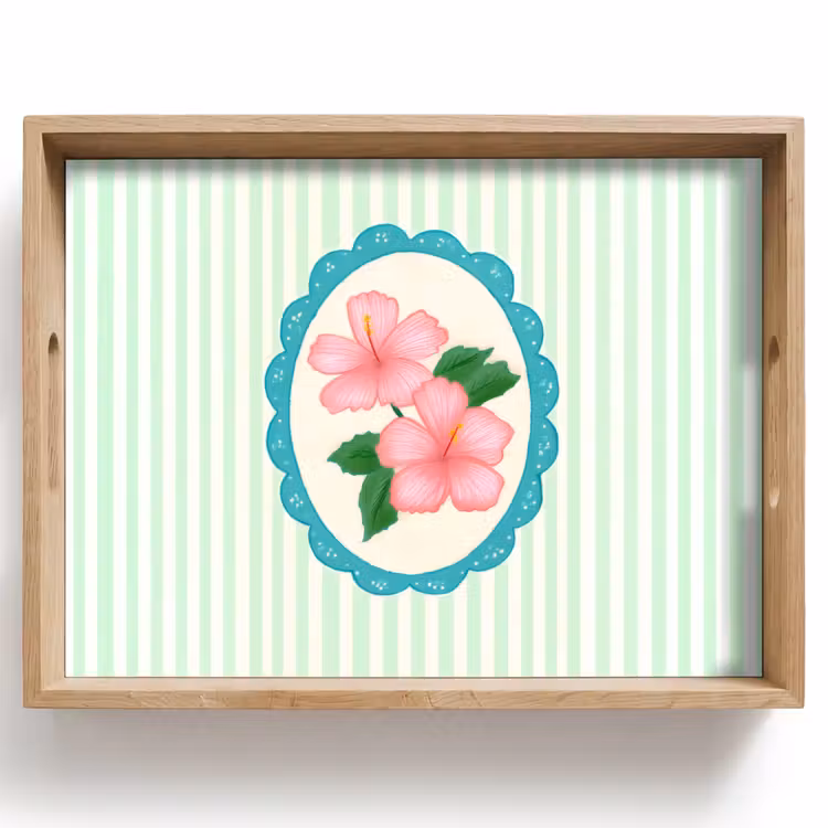 Vassoio - Fiori - Ovale - Strisce - Verde — 1