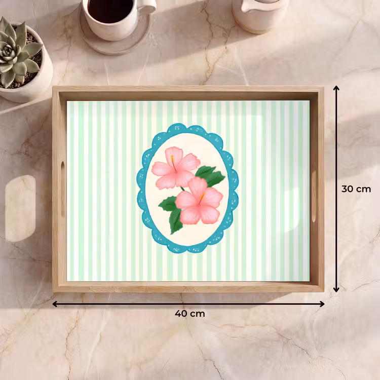 Vassoio - Fiori - Ovale - Strisce - Verde — 7