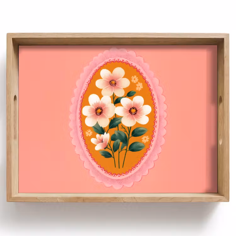 Vassoio - Illustrazione - Fiori - Bordo - Rosa — 1