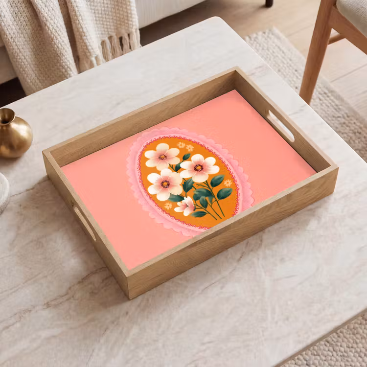 Vassoio - Illustrazione - Fiori - Bordo - Rosa — 2