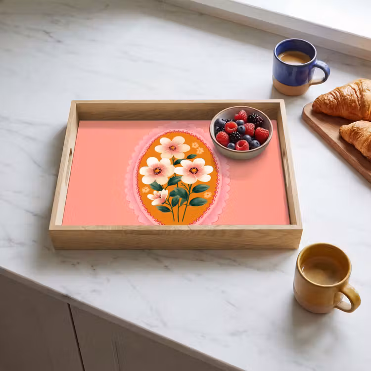 Vassoio - Illustrazione - Fiori - Bordo - Rosa — 3