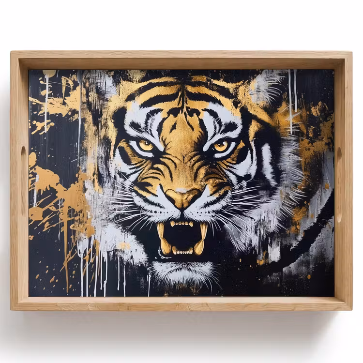 Vassoio - Tigre - Schizzi di vernice - Oro — 1
