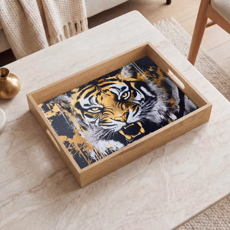Vassoio - Tigre - Schizzi di vernice - Oro — 2