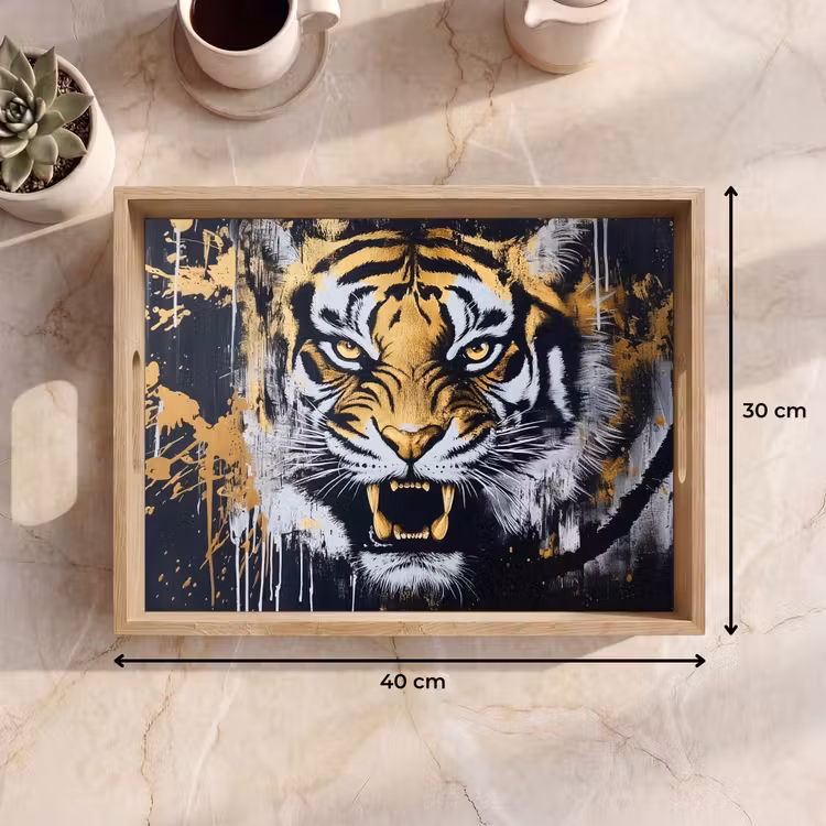 Vassoio - Tigre - Schizzi di vernice - Oro — 7