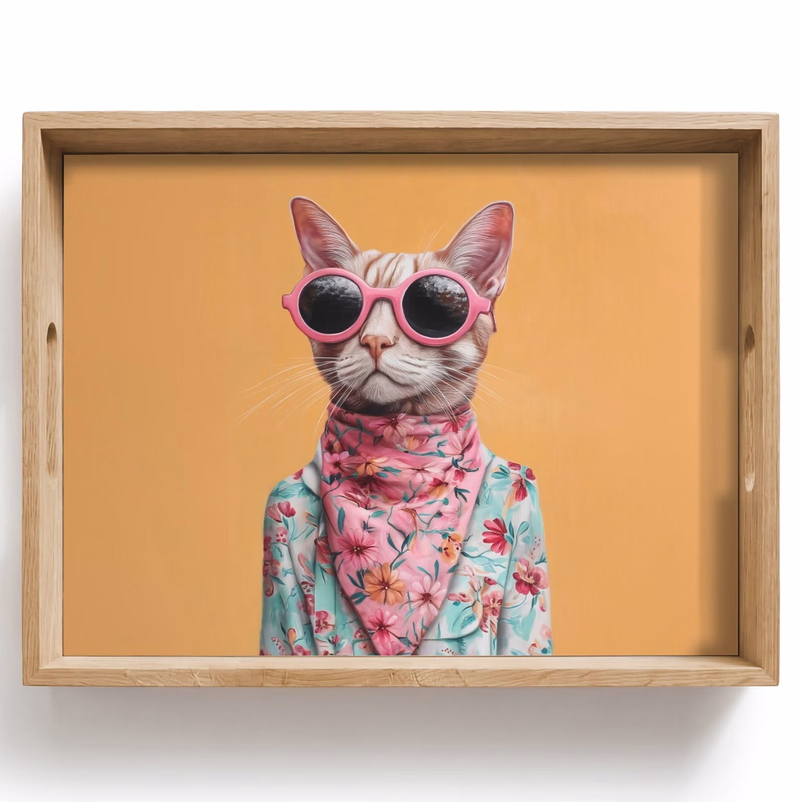 Vassoio - Occhiali da sole - Gatto - Sciarpa - Fiori — 1