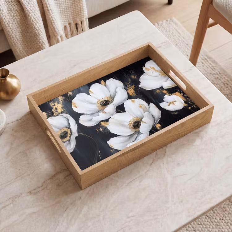 Vassoio - Fiori - Bianco - Astratto — 2
