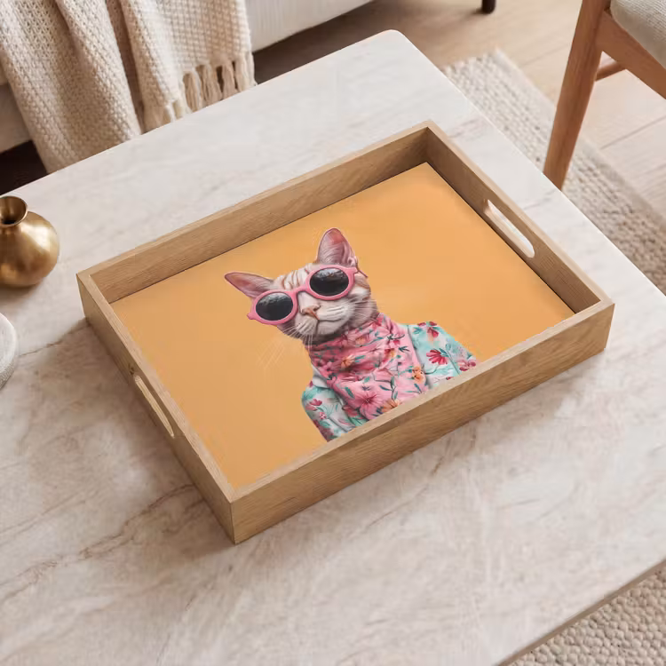 Vassoio - Occhiali da sole - Gatto - Sciarpa - Fiori — 2