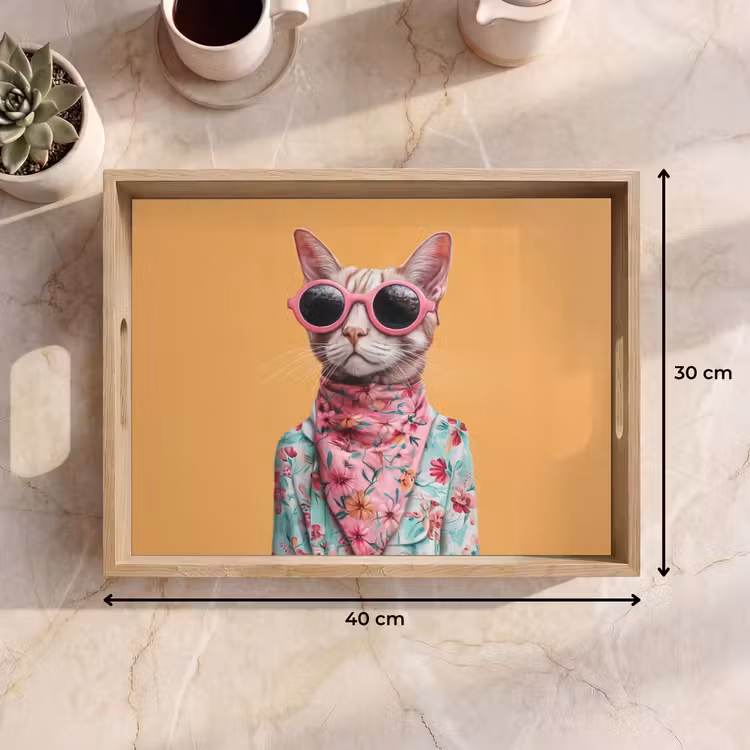 Vassoio - Occhiali da sole - Gatto - Sciarpa - Fiori — 7