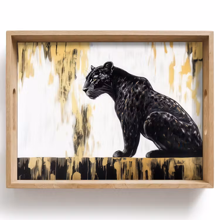 Vassoio - Pantera - Nero - Astratto - Oro — 1