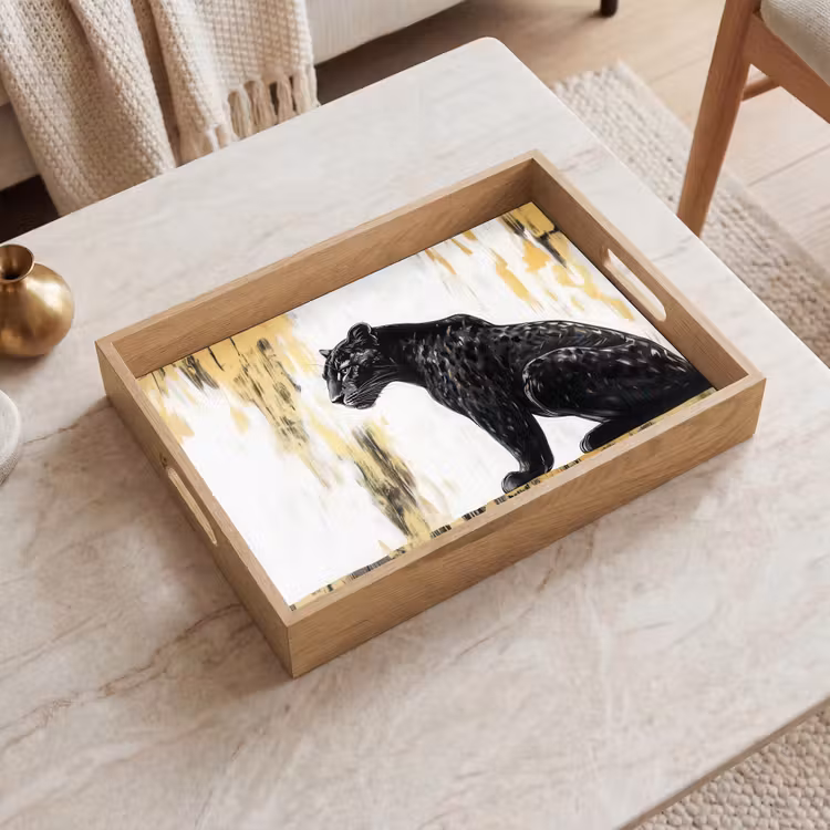 Vassoio - Pantera - Nero - Astratto - Oro — 2