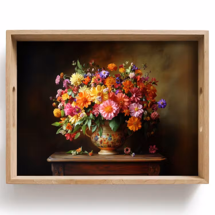 Vassoio - Colori - Bouquet - Vaso - Legno — 1