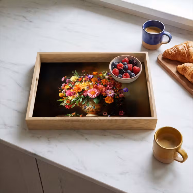 Vassoio - Colori - Bouquet - Vaso - Legno — 3