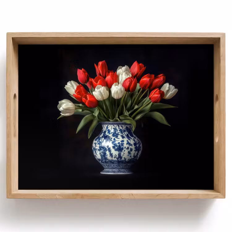 Vassoio - Rosso - Fiori - Tulipani - Vaso — 1