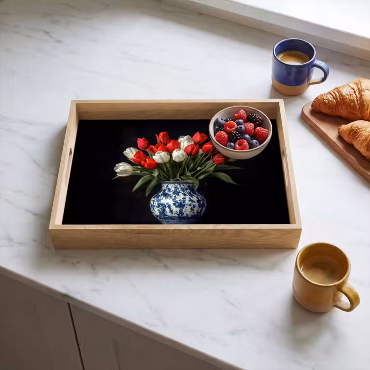 Vassoio - Rosso - Fiori - Tulipani - Vaso — 3