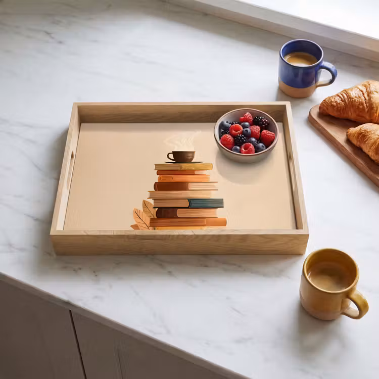 Vassoio - Libri - Torre - Caffè - Beige — 3