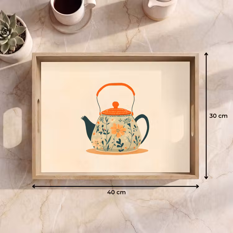 Vassoio - Arancione - Teiera - Fiori - Foglie — 7