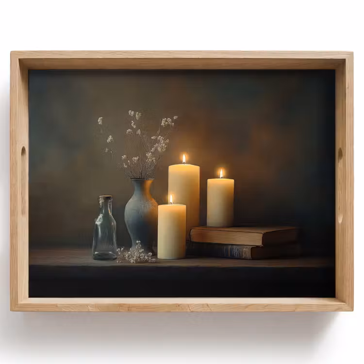 Vassoio - Candele - Natura morta - Rustico - Libri — 1
