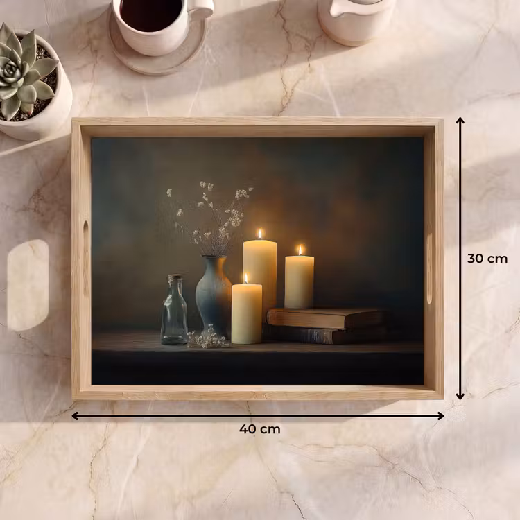 Vassoio - Candele - Natura morta - Rustico - Libri — 7